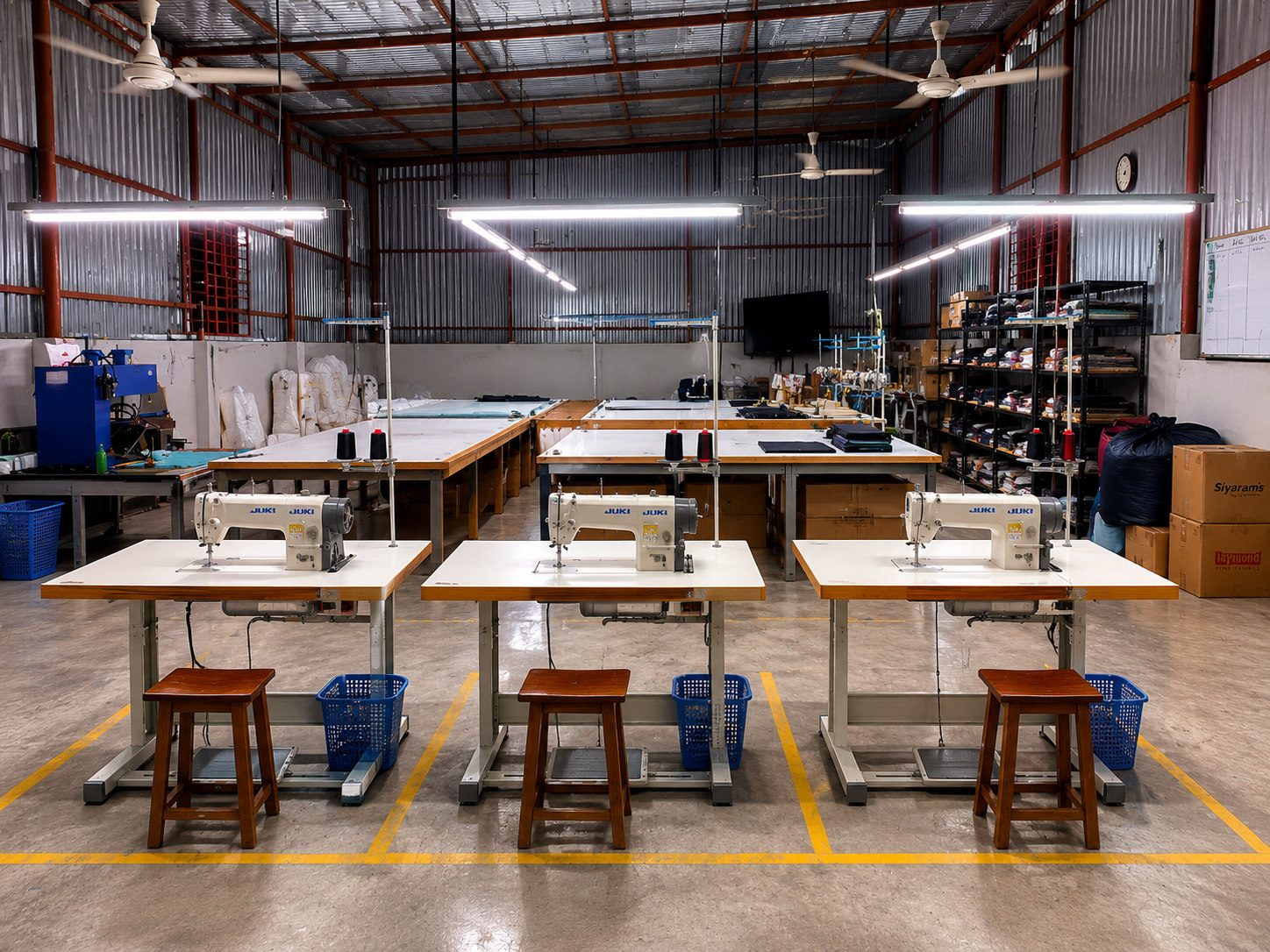 Essential Apparel factory floor — JUKI sewing machines, Dhaka Bangladesh