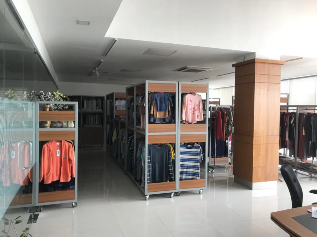 Sample garments and racks inside the Dhaka showroom